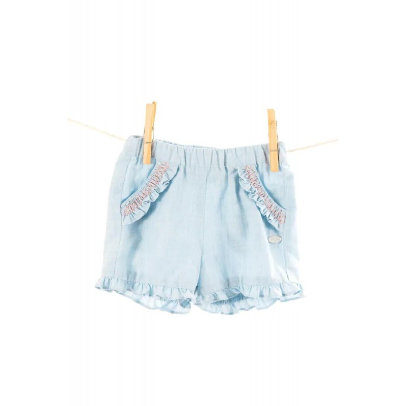 Short linnen met ruffle en smock